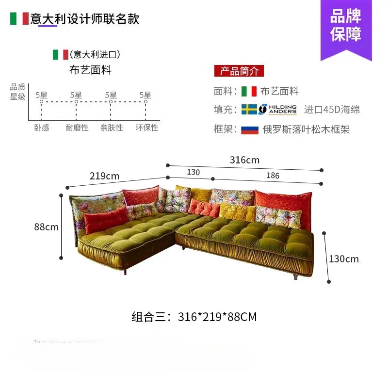 Sofa living room retro pattern high-end villa corner combination fabric sofa