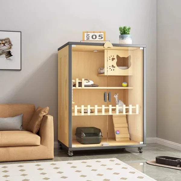 Cat villa panoramic glass cat house household indoor cat house small apartment closed integrated