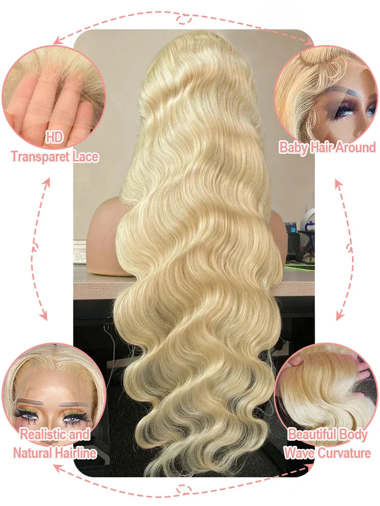 613 Hd Lace Frontal Wig 13x6 Blonde Human Hair Wigs 250 Density Body Wave Lace Front Wigs Colored Human Hair Pre Plucked 40 Inch
