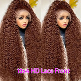 Chocolate Brown Deep Wave 13x6 Lace Front Wig Wig Human Hair Water Wave 250% Density Curly Wig Human Hair Brown Wigs Pre Plucked