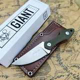 GiantMouse GMF3 Fixed Blade Knife Satin Drop Point Blade with Leather Sheath Outdoor Camping Hunting Portable Straight Knives