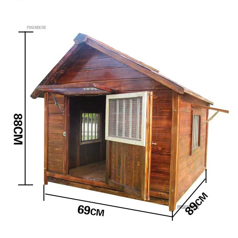 Pet Villa House with Outdoor Fence Outdoor Waterproof Dog Kennel Solid Wood Dog House for Medium and Large Dogs Pet Supplies
