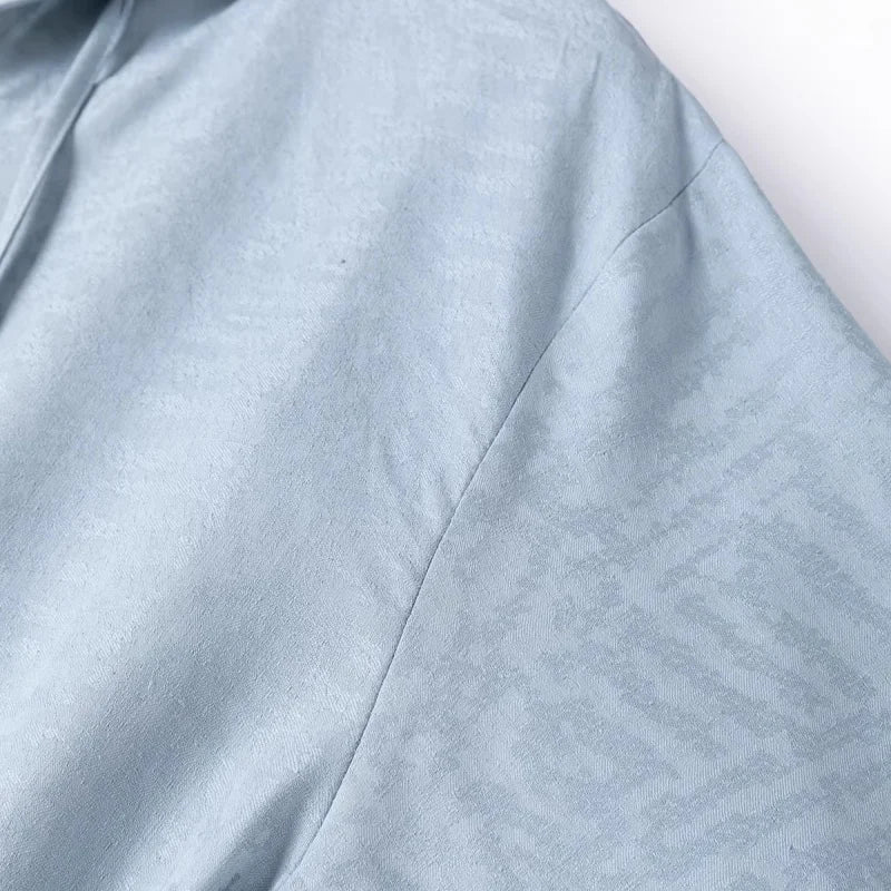 Birdtree, 100% Silk Jacquard Blouse, Spun Silk Loose Tops, Women's Hooded Full Sleeve Blue Shirt, 2026 Spring New T62004JF
