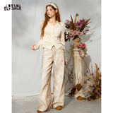 ELFSACK Women's Loose Fit Jeans with Gradient Fawn Print, Vintage Style for Everyday, Chic Wide Leg Bottoms