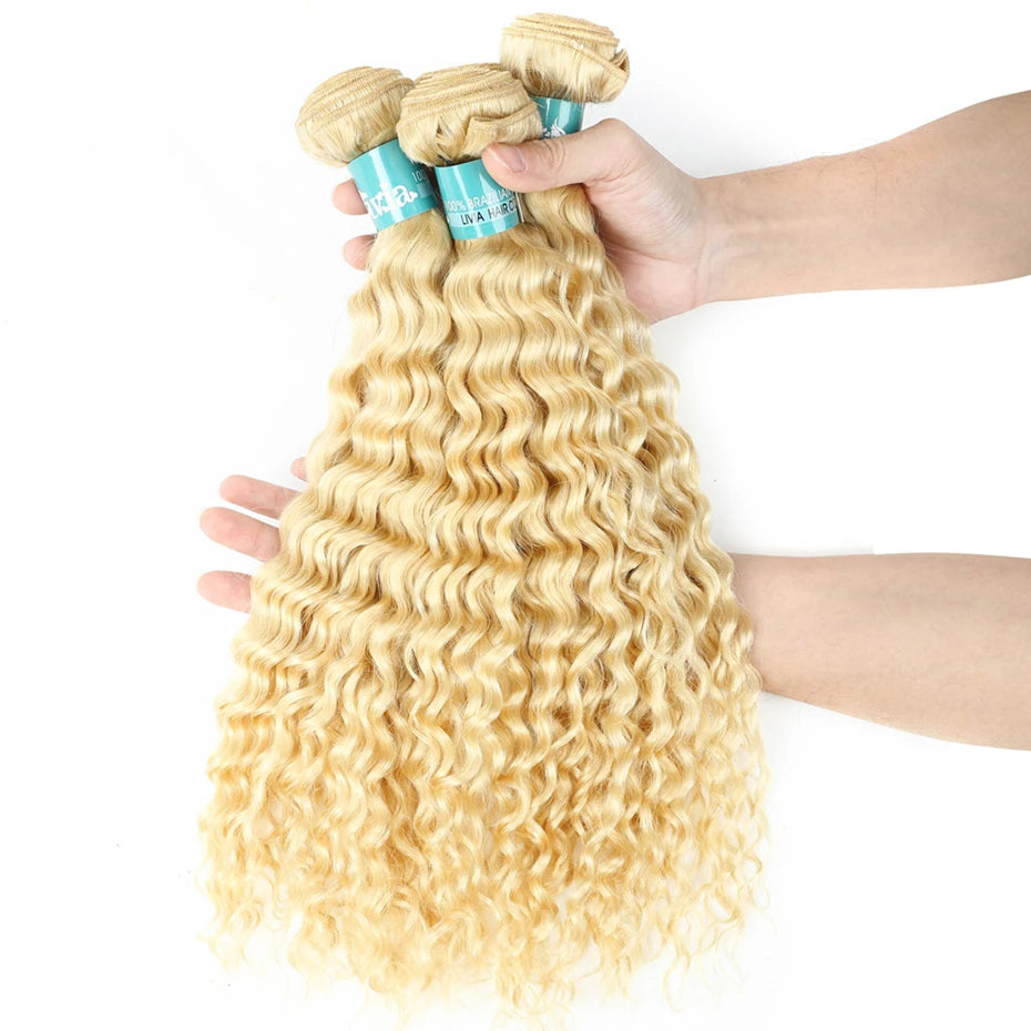 8-32 inch Deep Wave Human Hair Bundles Remy Brazilian Hair 613 Blonde