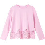 VIMLY Women‘s Casual T Shirts 2026 Spring New Fashion Round Neck Contrast Lace Trim Versatile Loose Fit Long Sleeve Top A3980