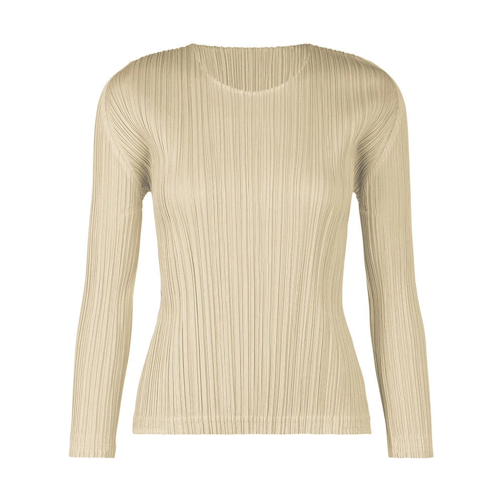 Miyake Pleated Causal Long Sleeve Top Women Classical Pleats Please T-shirt