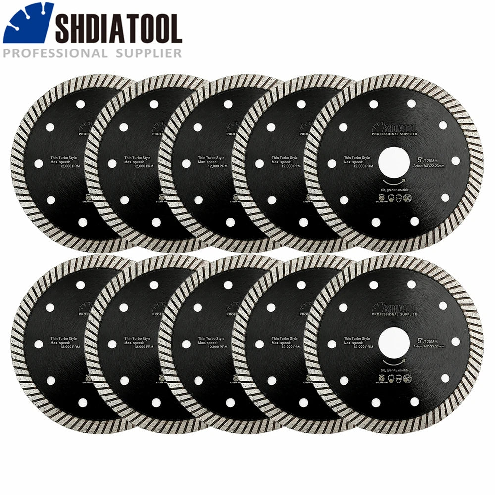 SHDIATOOL 10pcs Super-Thin Diamond Turbo Blades Cutting Ceramic Tile Granite Disc Saw Blade Cutter Marble Diameter 4" 4.5" 5"
