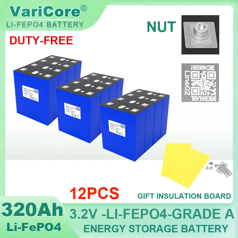 Grade A 3.2V 360AH 340Ah Battery LiFePO4 Lithium Iron Phospha for 12V 24V 4S E-scooter RV Solar Energy Storage System Duty-free