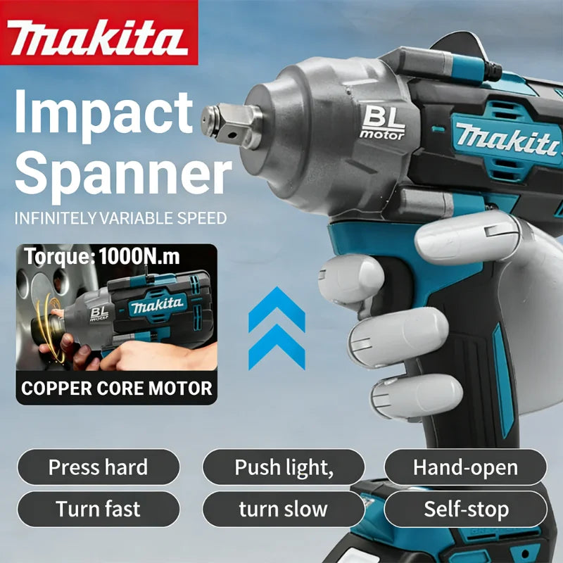 Makita 18V Brushless DTW1000 Torque Electric Air Cannon Tire Repair Removal Wrench Power Tool Applicable Makita Battery Home DIY