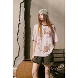 ELFSACK Women's Western Cowboy Boot Graphic T-Shirt with Contrast Crew Neck, Retro Short Sleeve Loose Fit Tee for Summer