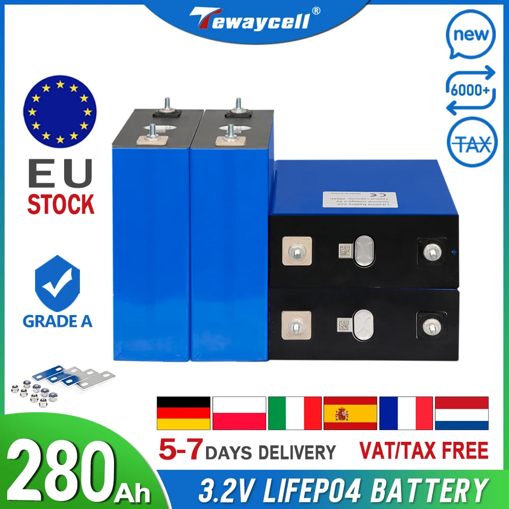 Tewaycell EU Stock 280Ah 314Ah LiFePO4 Battery 12V Grade A Rechargeable Pack 3.2V Lithium Iron Phosphate Prismatic EU Shipping