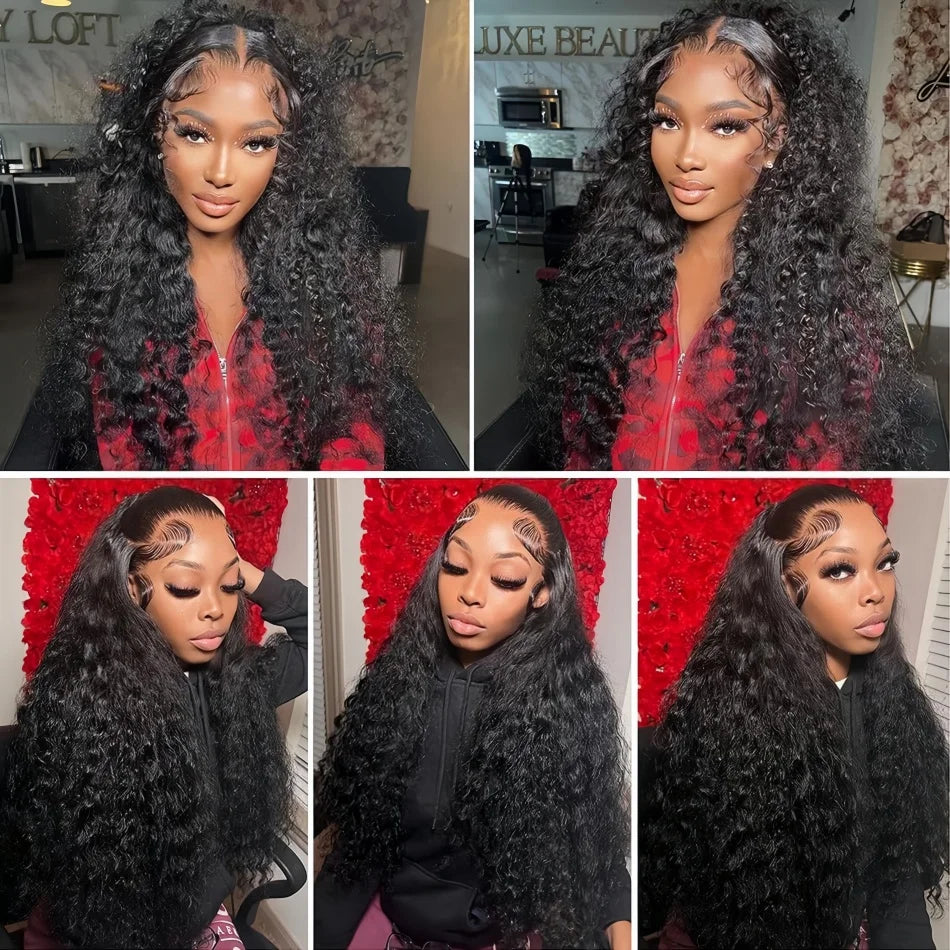 40 Inch Curly Lace Front Wig Water Wave 13X6 Hd Lace Frontal Wig Deep Wave Human Hair Wig 250 Density Preplucked Brazilian Hair