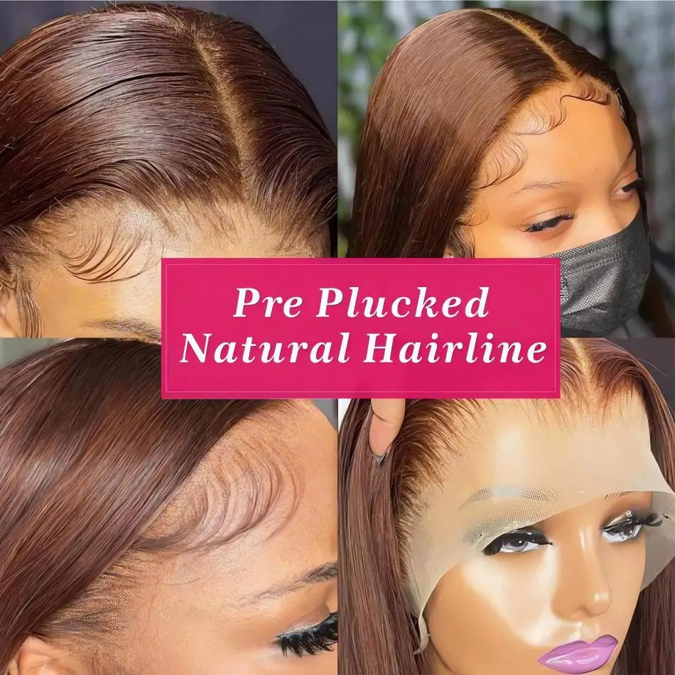 Chocolate Brown Straight 13X6 Hd Lace Frontal Wig Colored Human Hair 13X4 Lace Front Wigs For Women Preplucked 30 36 Inch