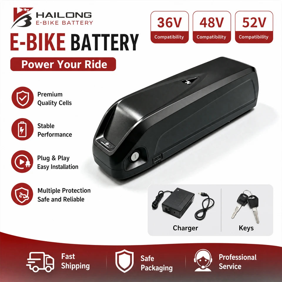 Hailong Ebike Battery 36V 48V 52V 9Ah 12Ah 15Ah 18Ah 18650 Lithium Battery for Bafang BBS02 BBS03 BBSHD Motor