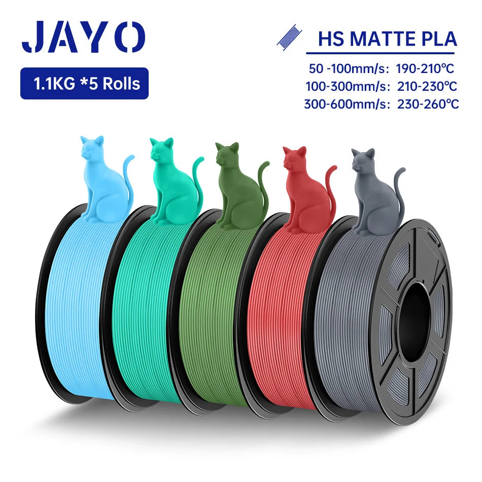 JAYO PLA Classic 3D Filament 1.75mm High Speed Matte PLA 3D Printer Filament Neatly Wound 3D Printing Materials 5Rolls/set