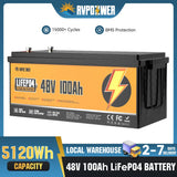RVPOZWER 48V 100Ah Lithium LiFePO4 Battery With Smart BMS 15000+ Deep Cycles for Golf Carts RV Home Energy Off-Grid