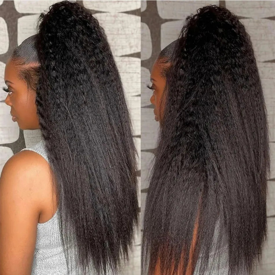 Kinky Straight 360 HD Lace Frontal Wigs Brazilian Human Hair 220 Density Black 360 Full Lace Wig Invisible Drawstring For Women