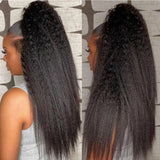 Kinky Straight 360 HD Lace Frontal Wigs Brazilian Human Hair 220 Density Black 360 Full Lace Wig Invisible Drawstring For Women