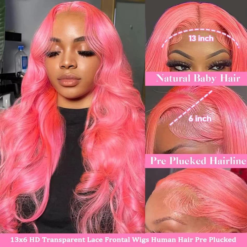 30 Inch Body Wave Pink 13x6 Hd Lace Frontal Human Hair Wig Light Pink Colored Human Hair Wigs 13x4 Hd Lace Front Wigs For Women