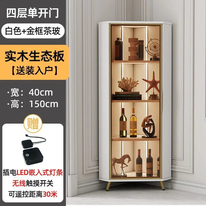 Corner Cabinet with Light Solid Wood Living Room Corner Corner Cabinet Display Bookcase Storage Triangle Cabinet Dining