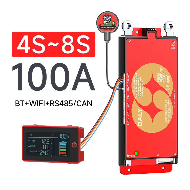 Daly Smart BMS 4S 7S 8S 24S 16S 17S 4S 40A 60A 100A 150A 1A Active Balance BMS for lifepo4 with wifi 4.3 LCD Built-in bt Li-Ion