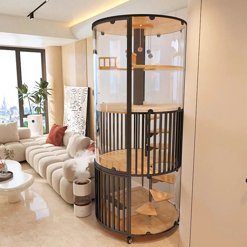 Drop-shipping Luxurious Cat Villa With Large Free Space Round Toilet Integrated Cabinet Living Room Cat House