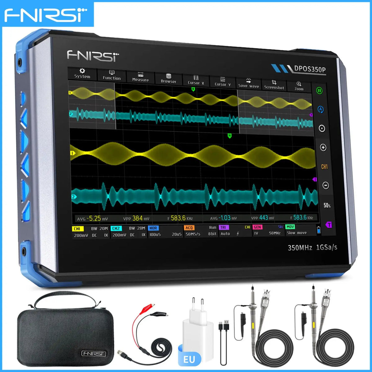 FNIRSI DPOS350P Digital oscilloscope 2CH 350MHz Touch Repair Tool, 4-in-1 Multifunction Workshop Tool