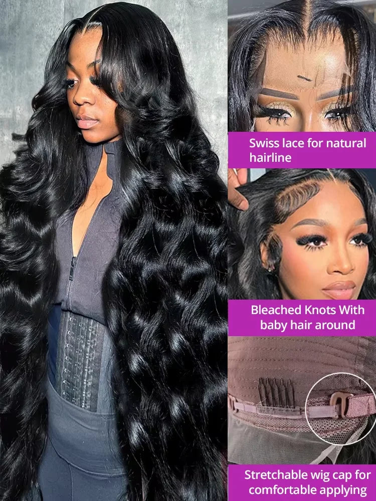200 Density Body Wave Lace Front Wig Black 13x6 HD Wet And Wavy Lace Frontal Wig 30 40 Inch Brazilian Preplucked Human Hair Wigs