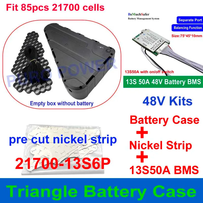 Triangular Battery Box Fits 85pcs 21700 Cells Triangle Case 36V 48V 52V 60V 72V Pre Cut Nickel Strip for DIY EBike Battery Pack