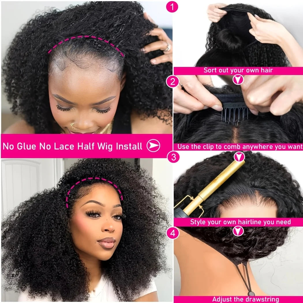 Burmese Curly Wig Human Hair 12A Brazilian Virgin Jerrry Curly Half Wig Human Hair 3In1 Seamless Flip Over Glueless Wear and Go
