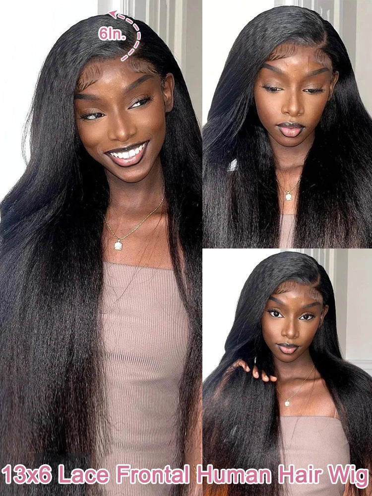 250 Density Kinky Straight 360 Lace Front Wigs Human Hair Brazilian 40 Inch Yaki Straight 13x6 HD Lace Frontal Wig Preplucked