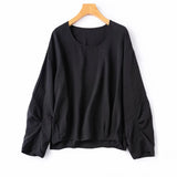 Stereoscopic Cut 76% Natural Mulberry Silk Dried Silk Round Neck Drop Shoulder Long Sleeved Loose Slit Solid Women's T-shirt