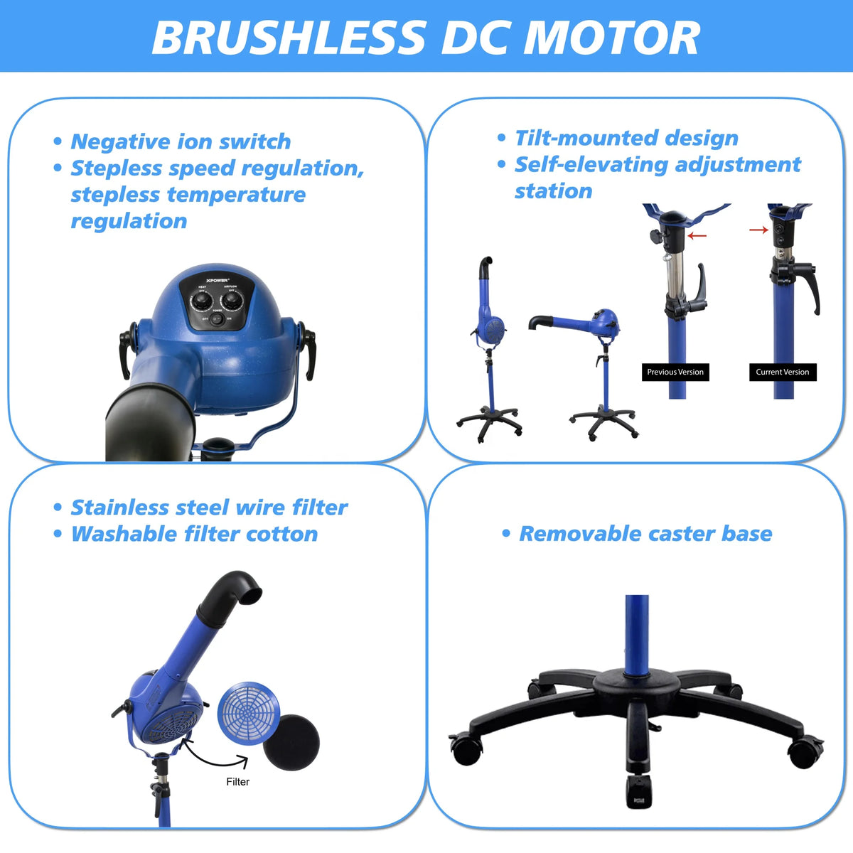 Professional High Velocity Stainless Steel PP Force Dryer Luxury Multifunction Dog Cat Grooming Hair Drying Sustainable Feature