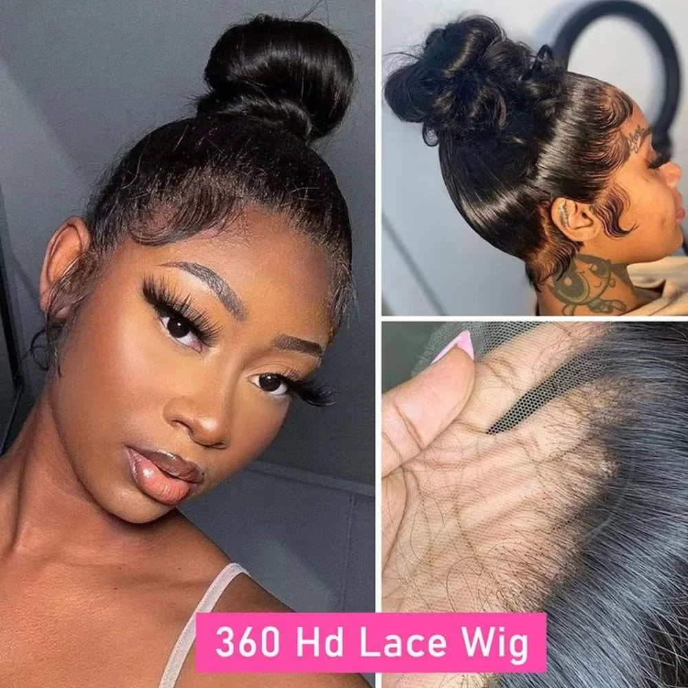 360 Full Hd Lace Wig Invisible Drawstring Glueless Wig Straight Human Hair Natural Color 220 Density Pre Plucked Ready To Wear
