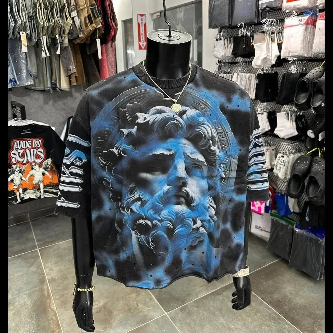 Y2K Men's Gothic Pattern Printed Street Fashion Loose Oversized Pure Cotton Short Sleeved Sports and Leisure T-shirt