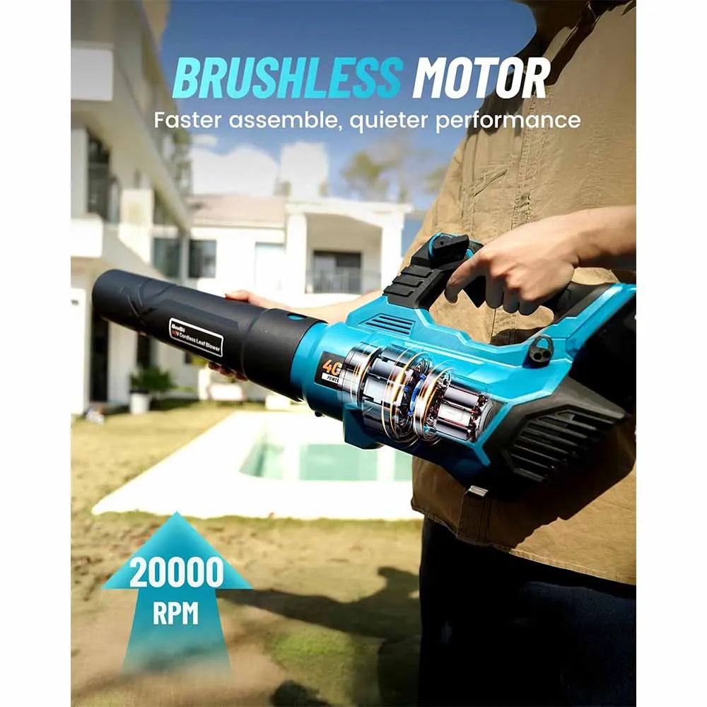 Seesii 40V Brushless Electric Turbo Blower 680CFM Cordless Leaf Blower 20000RPM Dual battery work for Lawn Care Debris Dust