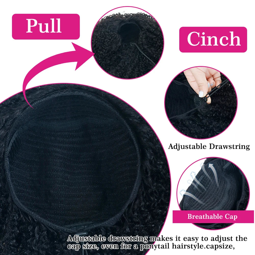 Glueless Half Wigs Human Hair Kinky Curly Headband Wig Upgrade 3 IN 1 No
