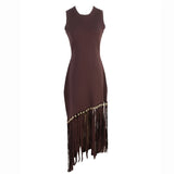 Ele Long Knitted Dr Slim Fit Svel Vintage Tassel Trim Wrap Around Skirt High Waist Silk Tead Lace Summer Dr