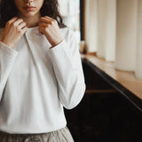 Maden Women's Vintage Long Sleeve White T-Shirt Oversized Loose Fit Crew Neck Casual Tee Layering Top Retro Streetwear Autumn