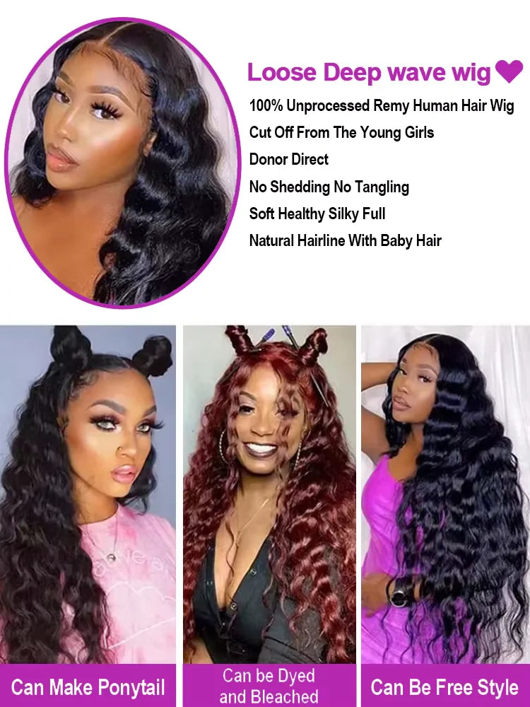 300 Density Loose Deep Wave 13x6 Hd Lace Front Human Hair Wig For Women