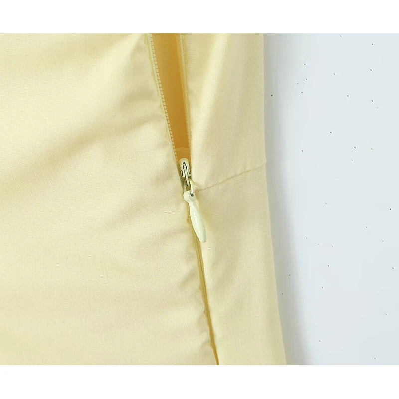 YENKYE Sexy Elegant Women Fishbone Waist Shaping Sling Mini Dress Lace Up Back Fit And Flare Summer Party Dresses Yellow Robe