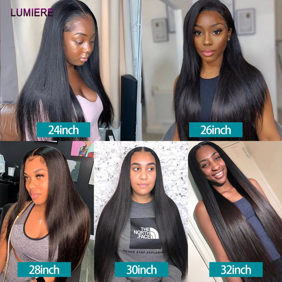 Bone Straight Human Hair Bundles with 13x4 HD Transparent Lace Frontal Closure And Bundle Real Virgin Hair Weave 3/4 Bundle Deal