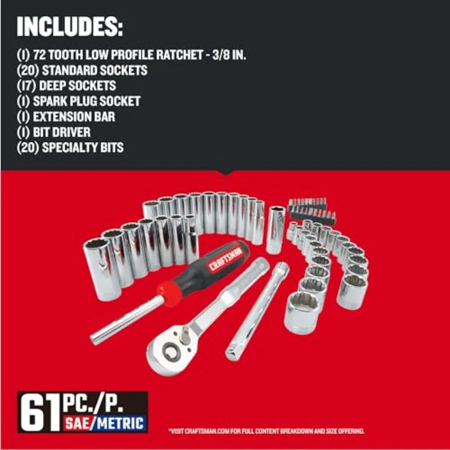 Mechanics Tool Set, 3/8 Inch Drive, 61 Piece (CMMT45161)