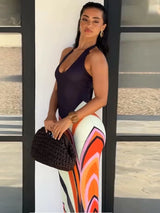 Sexy Contrast Halter Long Dress Women Sleeveless Backless Hip Package Maxi Dresses 2026 Summer Lady Patchwork Vacation Robes