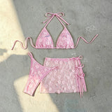 3 Piece Bikinis 2026 Sexy Women Swimsuit Swimwear Female Shiny Bikini Set Biquini SkirtBathing Suit Brazilian Cover Up Beachwear