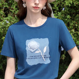 I BELIEVE YOU Short Sleeved Round Neck T-Shirt 2026 Summer New Rose Appliques Letter Printed Fashion Tee For Women 2261016348