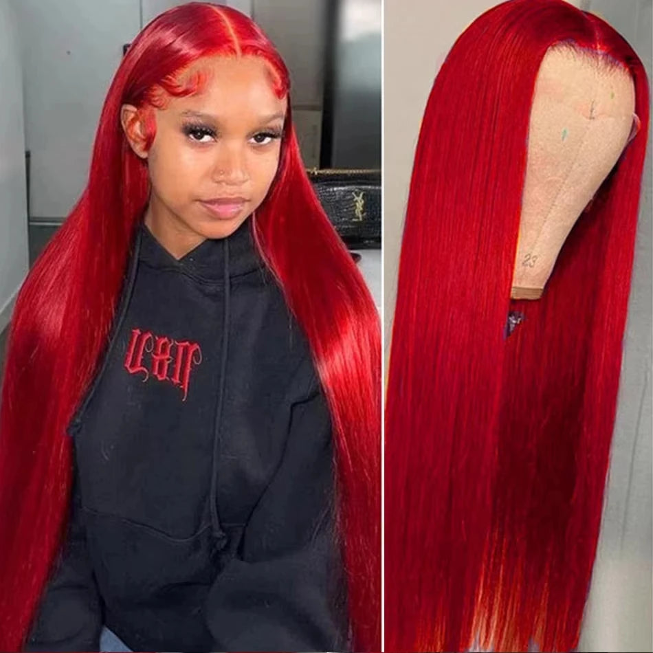 40 Inch Bone Straight Hot Red Wig 13x6 5x5 Hd Lace Front Wigs Human Hair 250% Brazilian Red Straight Lace Front Wig For Women