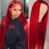 40 Inch Bone Straight Hot Red Wig 13x6 5x5 Hd Lace Front Wigs Human Hair 250% Brazilian Red Straight Lace Front Wig For Women