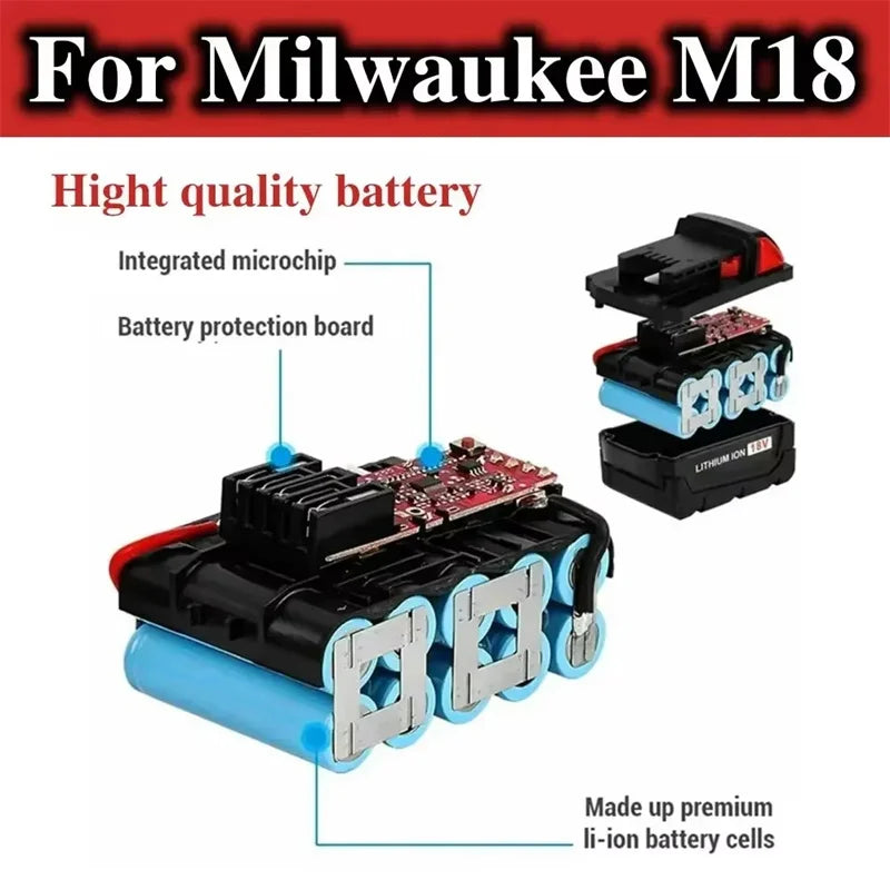 for Milwaukee M18 18V cordless tool battery for M18B5 XC lithium-ion batteries 48-11-1815 2604-20 48-11-1850 48-11-1860 etc.
